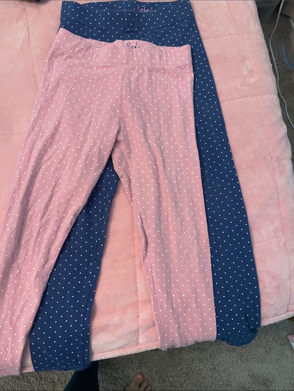 Mini Boden Girls Polka Dot Pink & Navy Leggings - Twin Pack